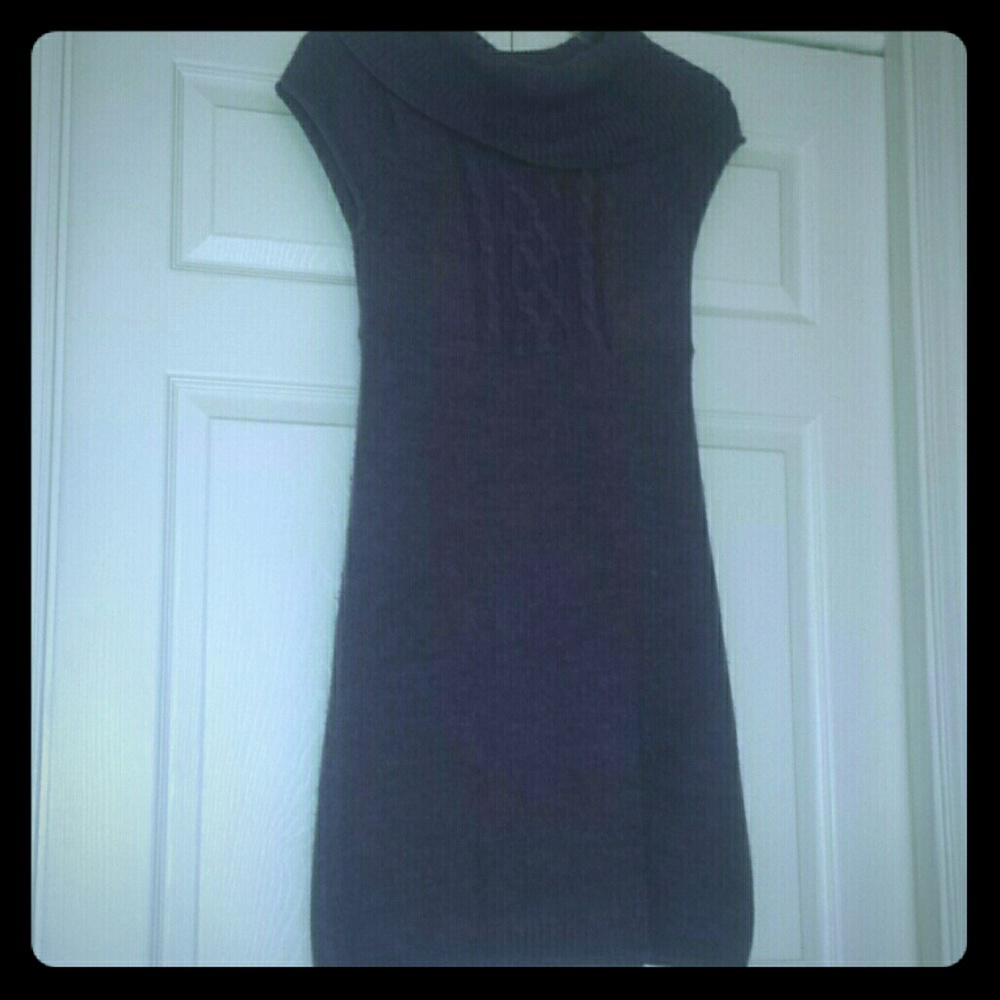 Cowl neck sweater dress with cable knit detail